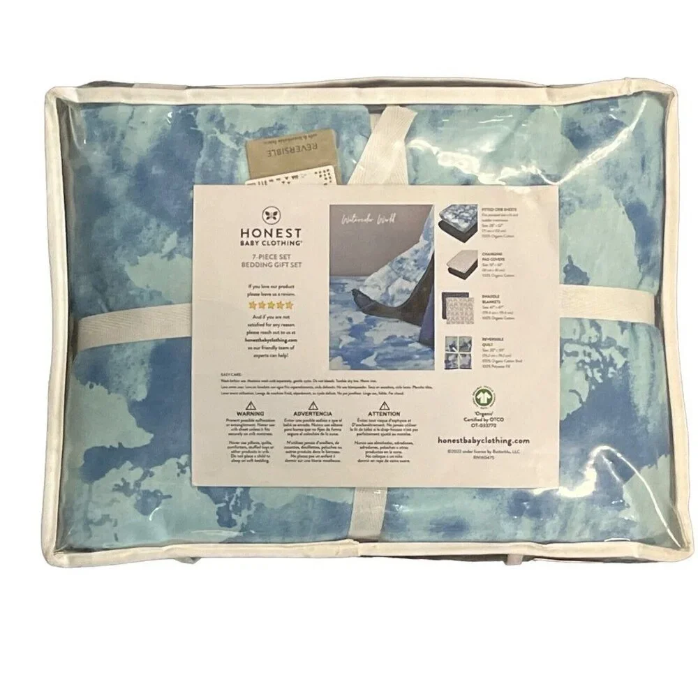 Honest Baby Organic Cotton Bedding Set‎ Blue Water Color World 7 pc Set